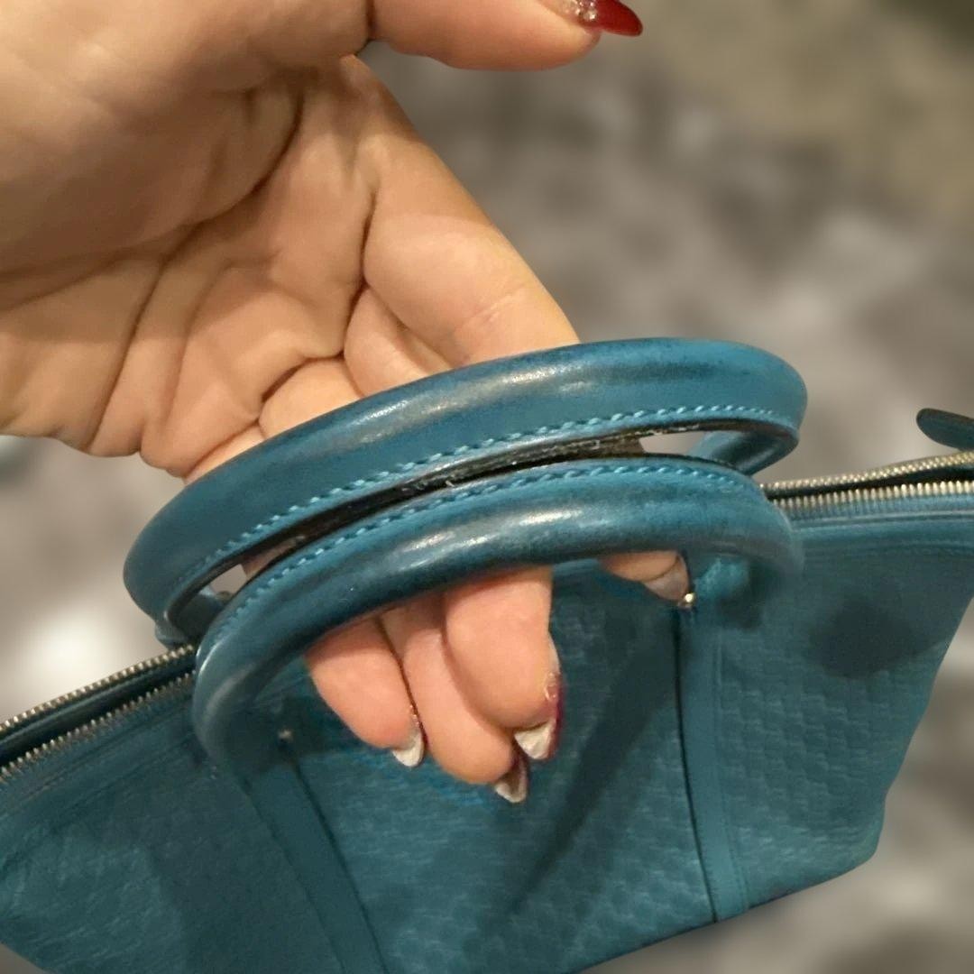 GUCCI 2Way Leather Handbag Small Blue GG Pattern Authentic Good Condition thumbnail 5