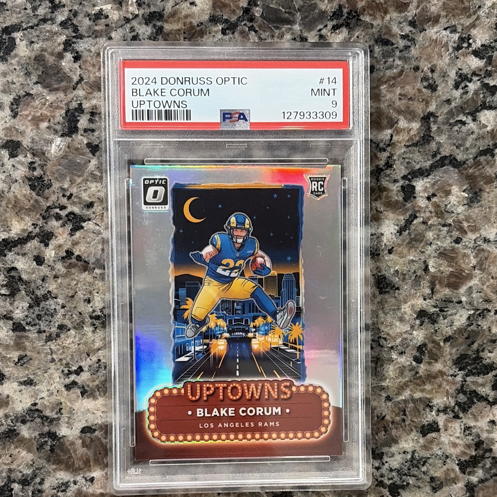 Panini 2024 Donruss Optic Uptowns Blake Corum #14 Rams RC PSA 9