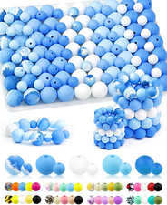 100PCS Silicone Beads for Keychain Making, 9mm 15mm Blue White Mixed 5 Colors