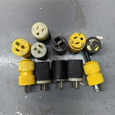 Locking Electrical Plug Lot - Assorted Yellow, Black, White Plastic Plugs