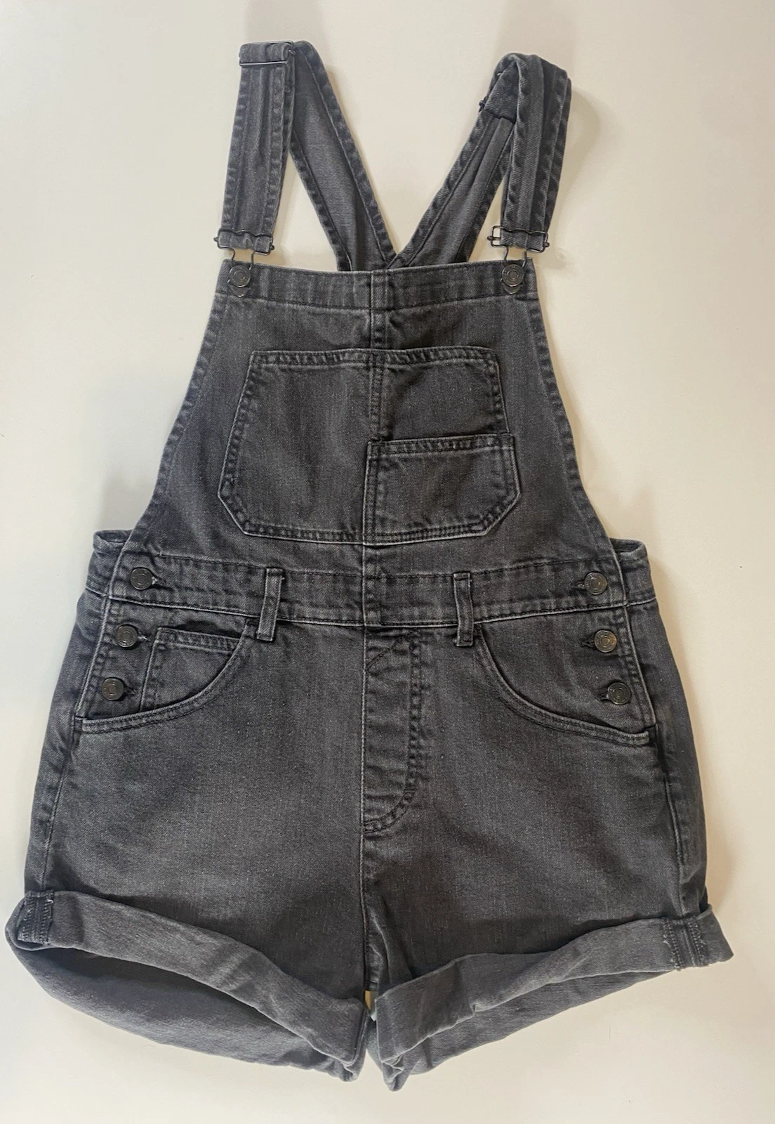 We The Free ZIGGY Shortalls S Short Overalls Cotton Denim Faded Black Grunge