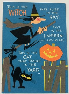 VTG Christmas Greeting Card Halloween Witch Pumpkin Black Cat Honeycomb