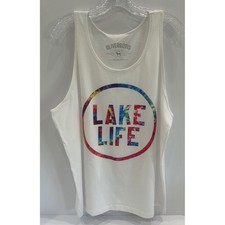 Oliver & Otis Women White Lake Life Tie Dye Graphic Tank Top Large Made in USA