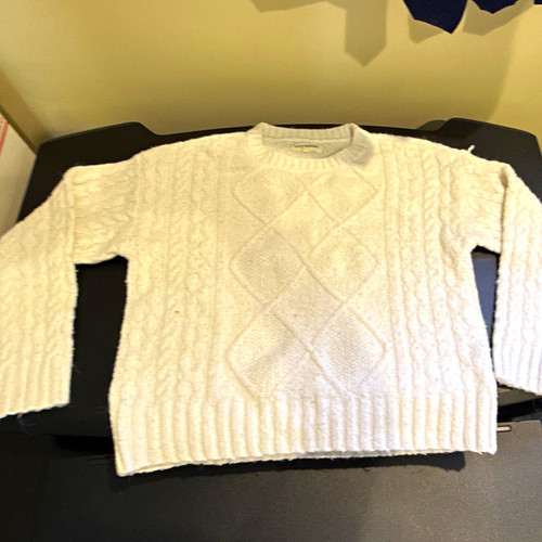 Lucky Brand Women's White Cable-Knit Crew Neck Pullover Sweater M