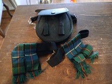 Scottish Plain Black Leather Sporran with Chain Strap Sock Flashes With Strap