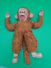 Vintage Rare Rubber Face Monkey Plush Chimp Blue Ribbon 16  Creepy Brown 2