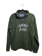 VTG Tommy Hilfiger Jeans Green 100 Cotton Sweater 1/4 Zip Pullover Men's Sz XL