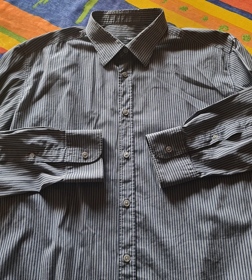 CAMISA AUTÉNTICA Z Z ZEGNA RAYAS GRIS AZUL VESTIDO HOMBRE TALLA: US 16 1/2/EU42 Foto 4 de 4