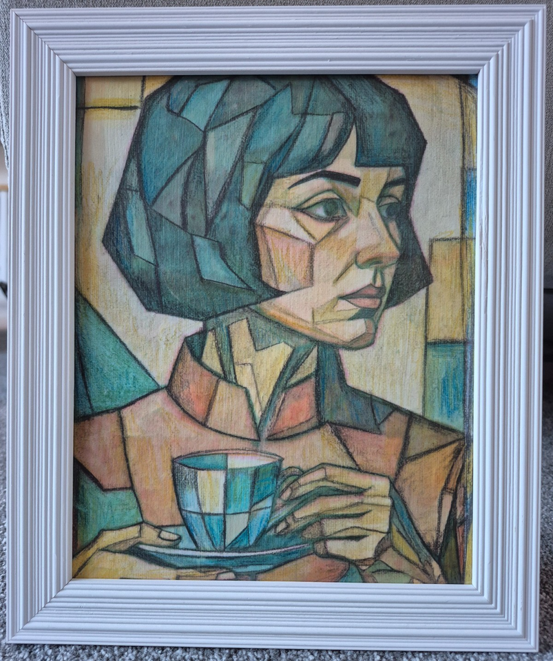 Original Artwork On Board Contemporary Portrait Pencil & Paint Signed C ...