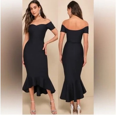 How Much I Care Black Off-the-Shoulder Midi Dress Lulus NWT XS elegant evening