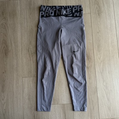 Nike Pro High Waist Cross Over Legging Cutout Detail Size Small Gray 7/8