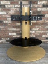 Oak Veneer Swivel Tv Stand with Glass Shelf TV Stand Unit