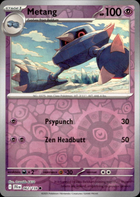 Pokemon Metang 62/159 Journey Together Reverse Holo 3 Card Lot