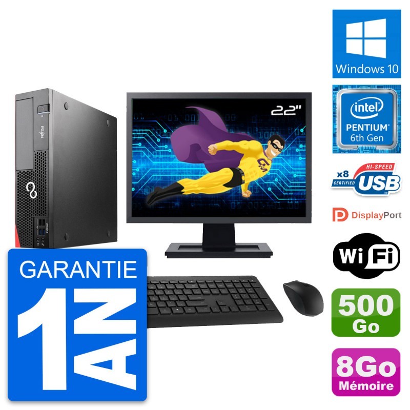 PC Fujitsu D556 DT Ecran 22" Intel G4400 RAM 8Go Disque 500Go Windows 10 Wifi