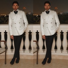 White Men's Suits Double Breasted Formal Business Wedding Groom Tuxedo Coat Pant