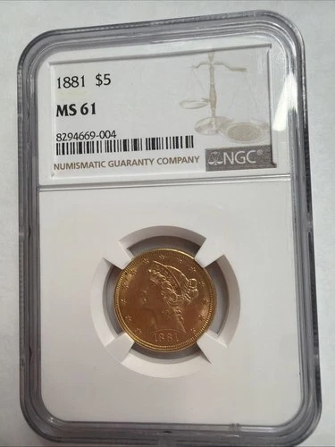 1881 $5 GOLD LIBERTY NGC MS61