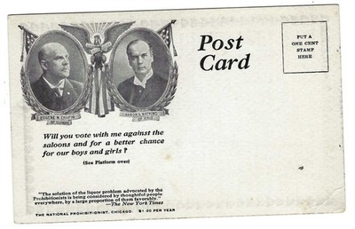 1907 Prohibition Party Post Card, Candidates & Platform