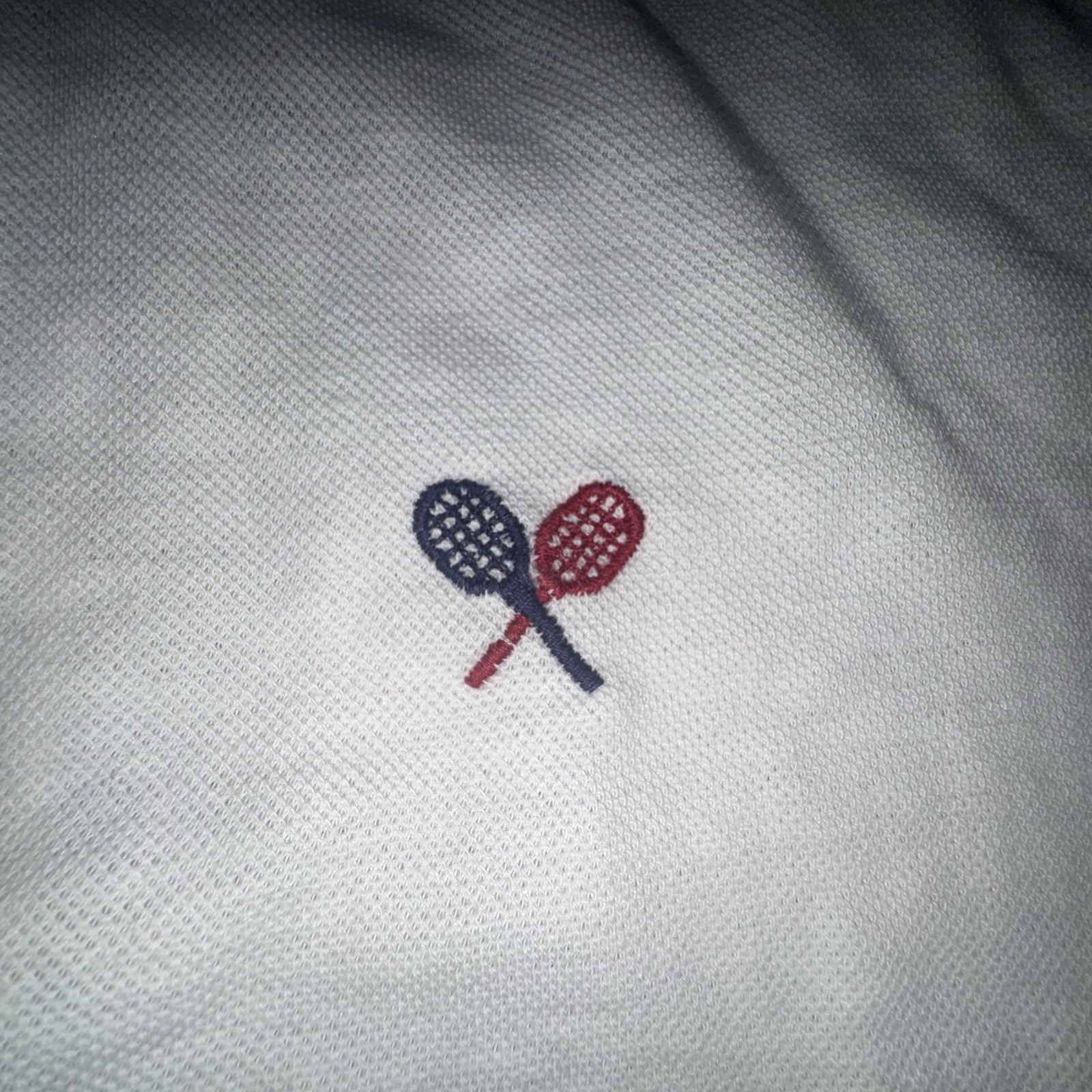 Vintage 70s/80s Sport-Knit Tennis Polo Shirt White Racquets Striped M Mens image 2