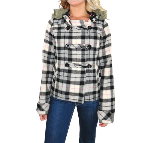 UNDERCOVER Cappotto Y2K ROSA Victoria’s Secret bianco e nero a quadri pelliccia cappuccio medio preppy raro