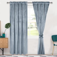 Hiasan Velvet Curtains 90 inch Blackout 52"W x 90"L Pack of 2 , Stone Blue