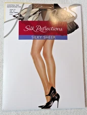 Pantyhose Silk Reflections Control Top Silky Sheer Barely There Size EF By Hanes