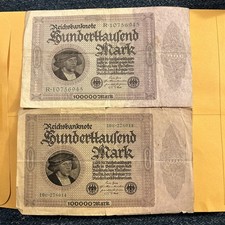 (2) Reichsbanknote 100000 Hunderttausend Mark 1923 Currency Germany