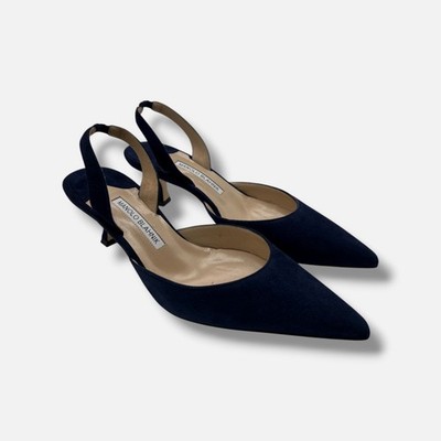 Manolo Blahnik Women's Blue CAROLYNE Suede Slingback Pumps Size 38
