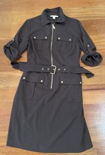 Michael Kors Women's 3/4 Sleeve Deep Brown Sheath Knee Length Dress Size M belt 