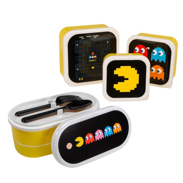4Er Set Pac-Man Lunchbox Brotdose Snackdose Pausenbrot Box Mit Deckel Besteck-image