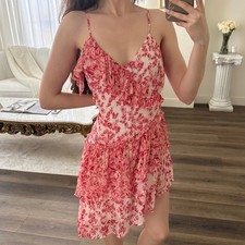 LoveShackFancy M Newport Silk Pink Floral Mini Dress