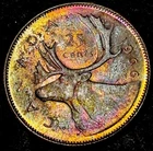 1966 25C Canada Silver Quarter, GEM BU- Rainbow Toned