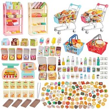 196Pcs Mini Shopping Cart Basket Trolley Grocery Game Model Miniature Drink B...