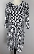 Lulu B Geometric Print Dress Sheath Stretch 3/4 Sleeve Womens S Black White FLAW