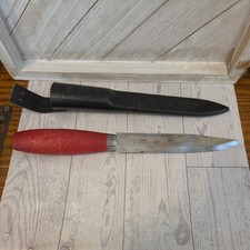 NICE OLDER VINTAGE KNIFE  MORA with RED  WOOD HANDLE SWEDEN SWEDISH