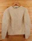 Vintage Womens Aran Fisherman Irish Hand Cable Chunky Knit Wool Jumper M Beige