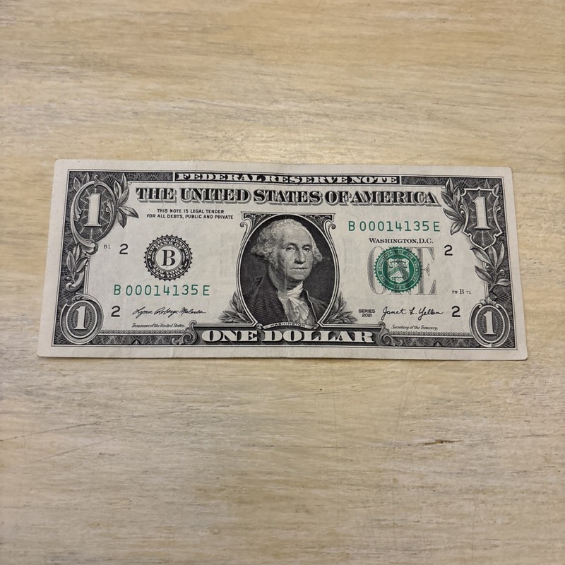 🌟LOW SERIAL NUMBER 2021 Series One Dollar Bill B 00014135 E 2021 New York🌟