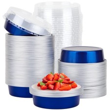 Beasea 100pk 4" 8oz Mini Tart Pan w/ Lids Blue Disposable Aluminum Baking Cups