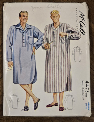 VTG McCall 4473;  1941; Men's Nightshirt. Size Medium 38-40. Partially Cut.