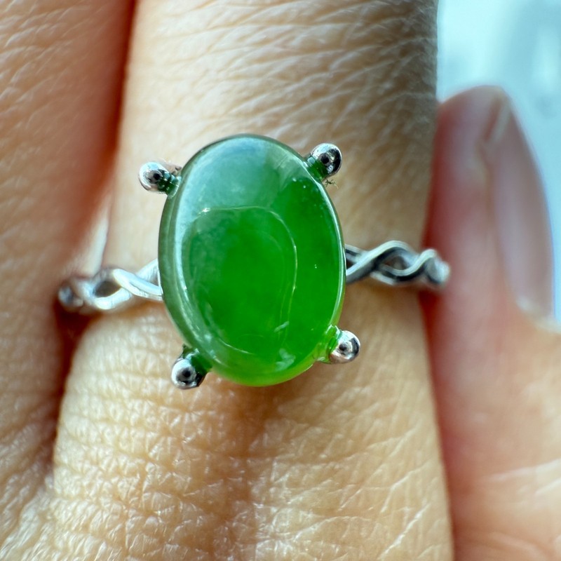 925 Sterling Silver Ring 8x6mm Green Natural Emerald Gemstone Jewelry Dainty
