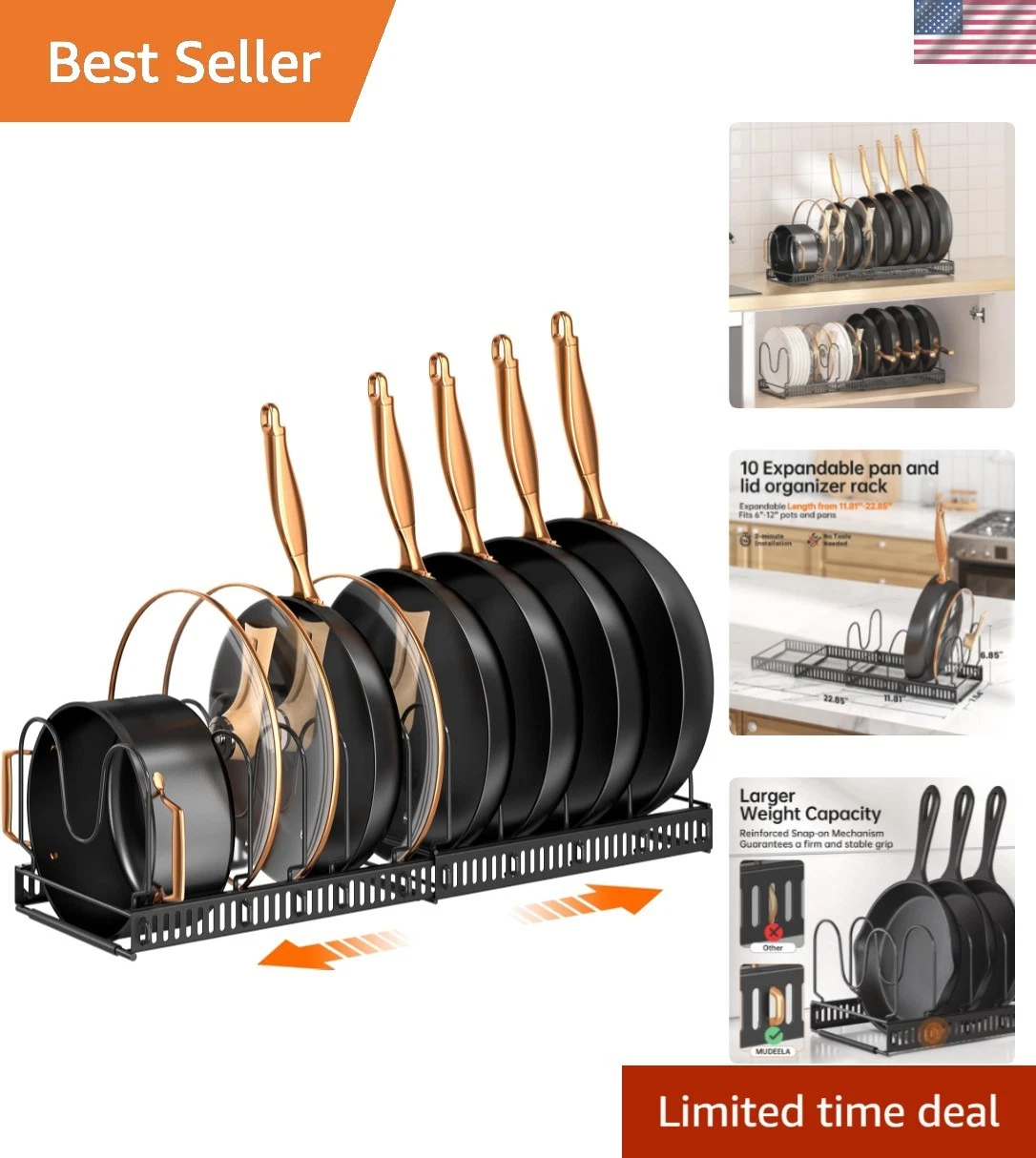 Pots and Pans Organizer Rack for under Cabinet, Expandable 11.81''-22.85'' Po...
Opens in a new wind