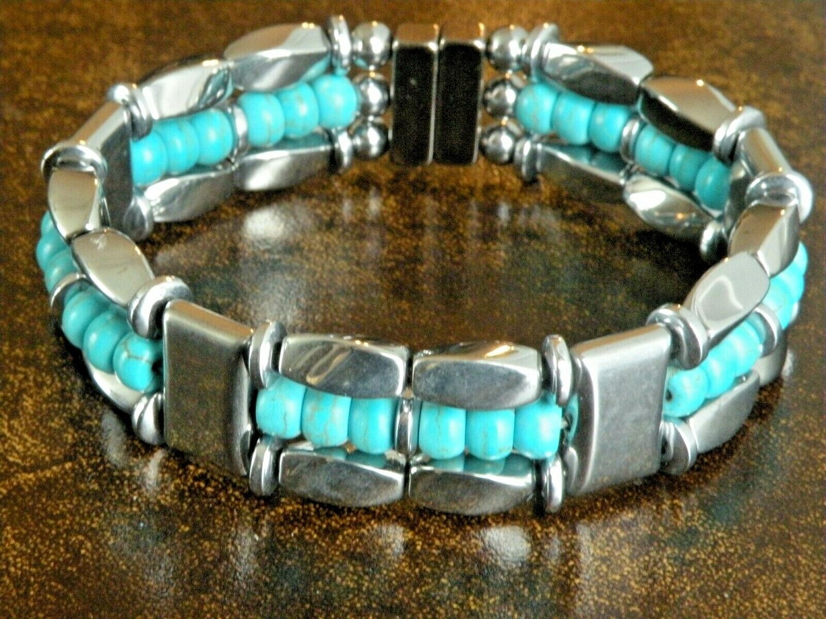 Silver Magnetic Therapy Hematite Chalk Turquoise Bracelet Necklace