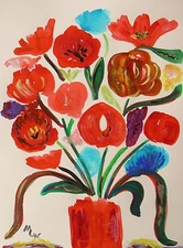 ORIGINAL Flowers Still Life Folk Outsider Visionary Mary Carol MCW art
