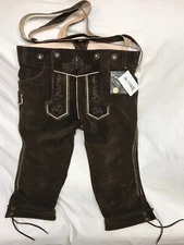 NWT Mens German Brown Leather Lederhosen Size EU 50 US 34 Octoberfest New