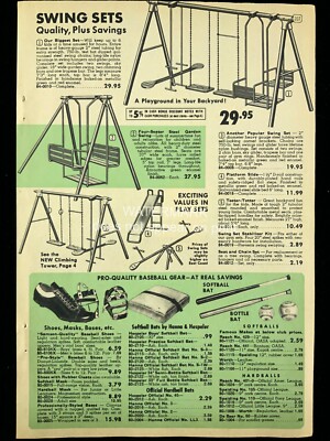 1966 Swing Sets Platform Slide Teeter Totter Baseball Gear Catalog Ad 499A