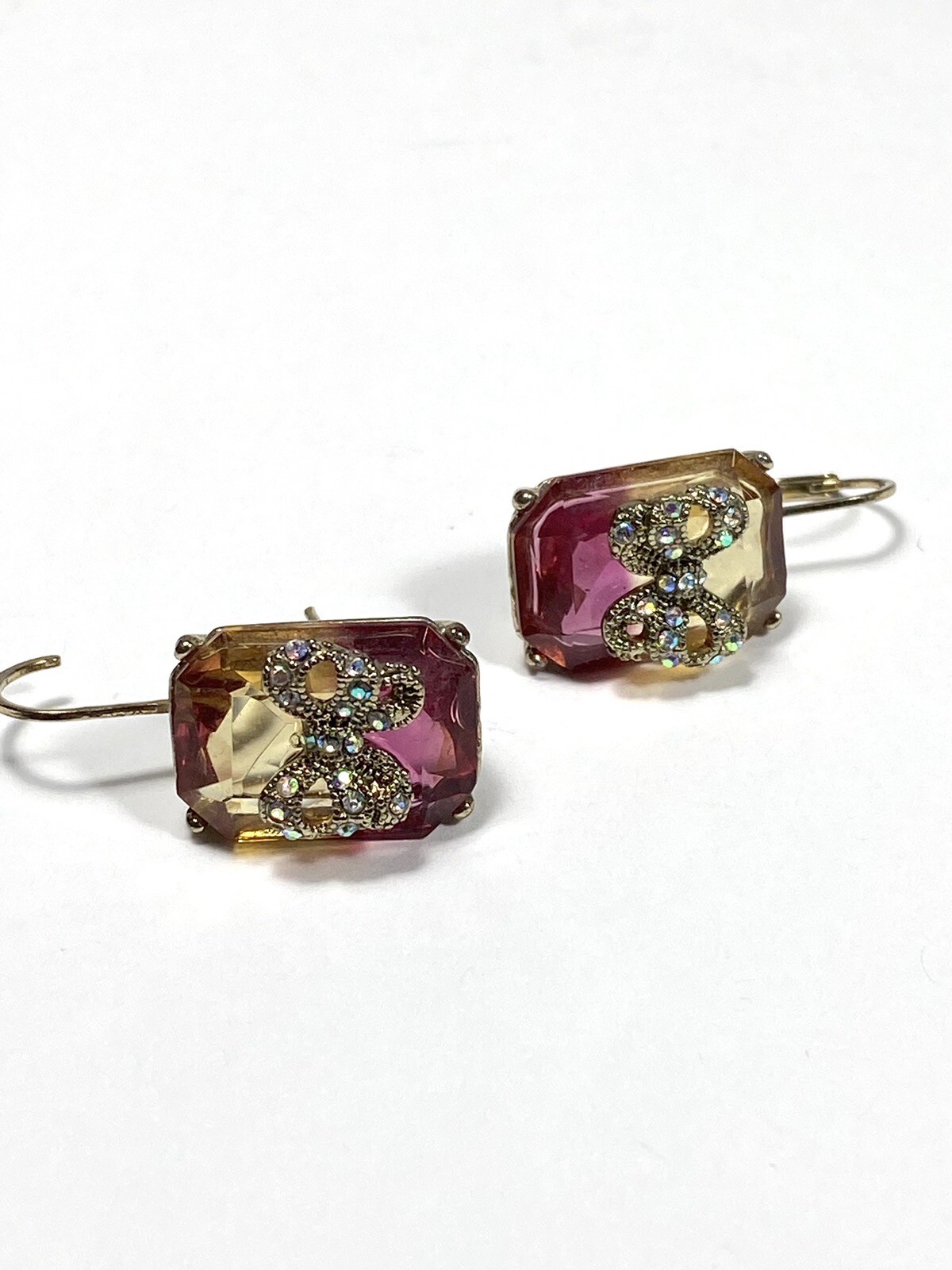 Earrings Dangles Ombre Glass  Rectangular Metal B… - image 7