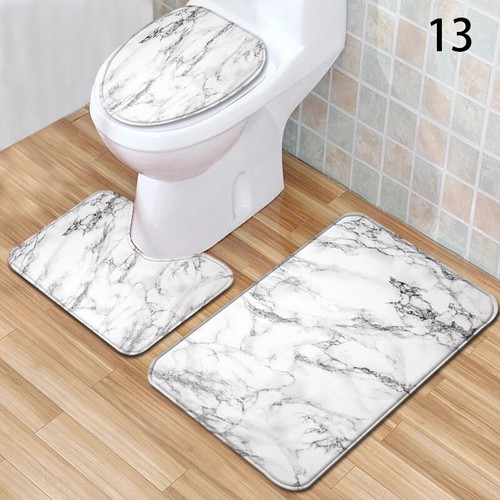 3 STCK. Badematte Marmor Druck Rutschfest Badezimmer Teppich Sockel Teppich WC Abdeckung UK - Bild 21 von 27