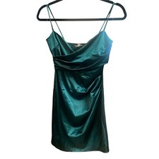 Glare Green Mini Stretch Dress Mock Cowl Overlay Sample Size Small NEW