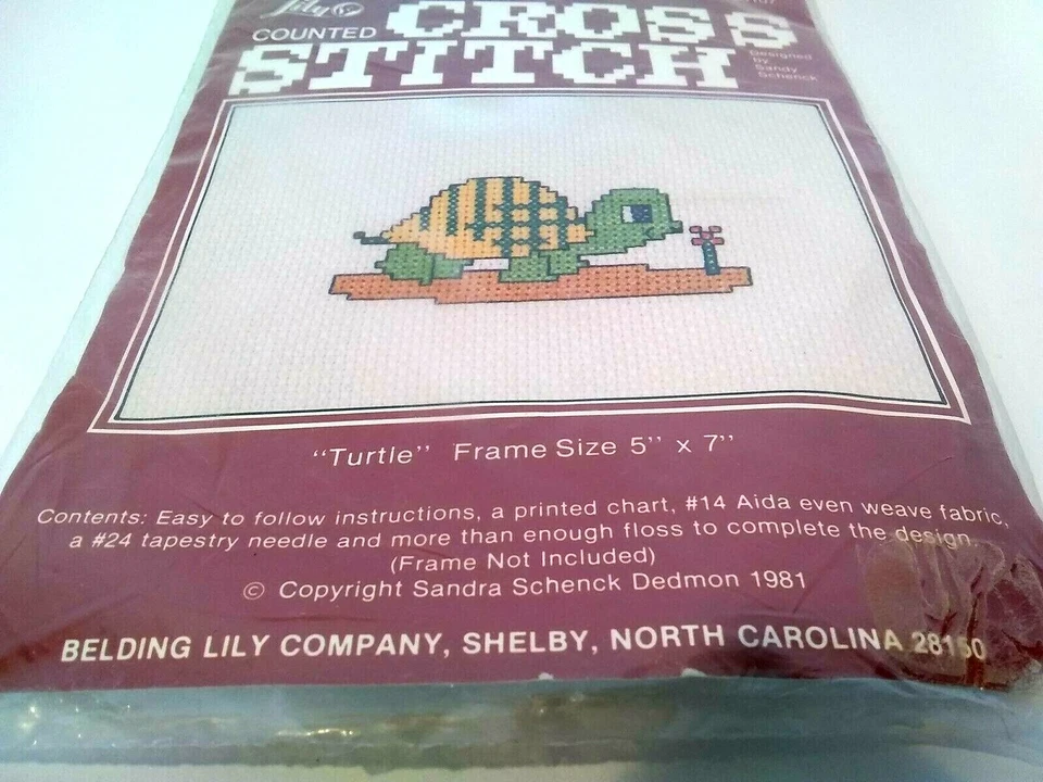 Vintage 1981 Lily Counted Cross Stitch Turtle Design Kit by Sandy Schenck Cute - Image 4 of 4