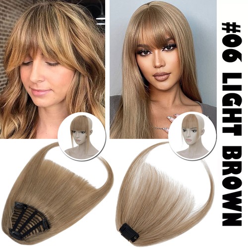 Real 100% Human Hair Bangs Extensions Clip In Thick Fringed Hairpiece Neat Front - Picture 17 of 28