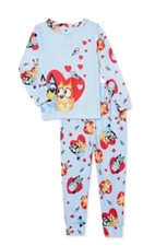 Bluey and Bingo Toddler Blue Valentine's Day Hearts and Love Notes Pajama Set 5T